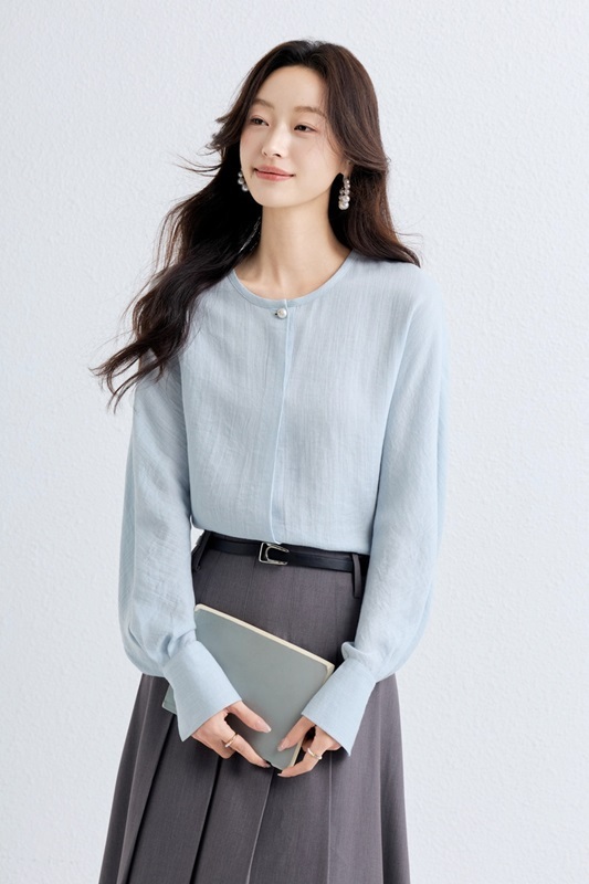 圓領單釦雪紡上衣 兩色