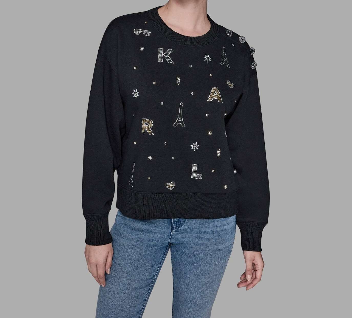 [S] KARL LAGERFELD BLACK FLEECE WHIMSY SWEATSHIRT, L5TH7C80-BLK (SKL1508)
