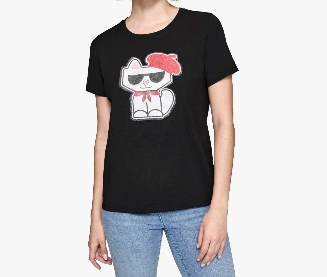 [S] KARL LAGERFELD CHOUPETTE BERET TEE,BLACK, L4WHC095-BLK, [FINAL SALE] (SKL1174)