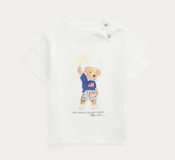 [S] POLO RALPH LAUREN WHITE BIG KID BABY POLO BEAR GRAPHIC T-SHIRT, 323979103002-WHITE (SUZZ119)