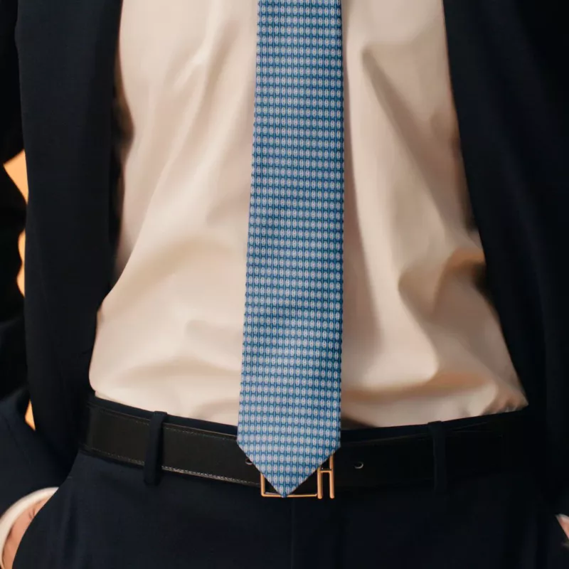 HERMES Unzip tie ciel / marine / blanc NO.57 領帶
