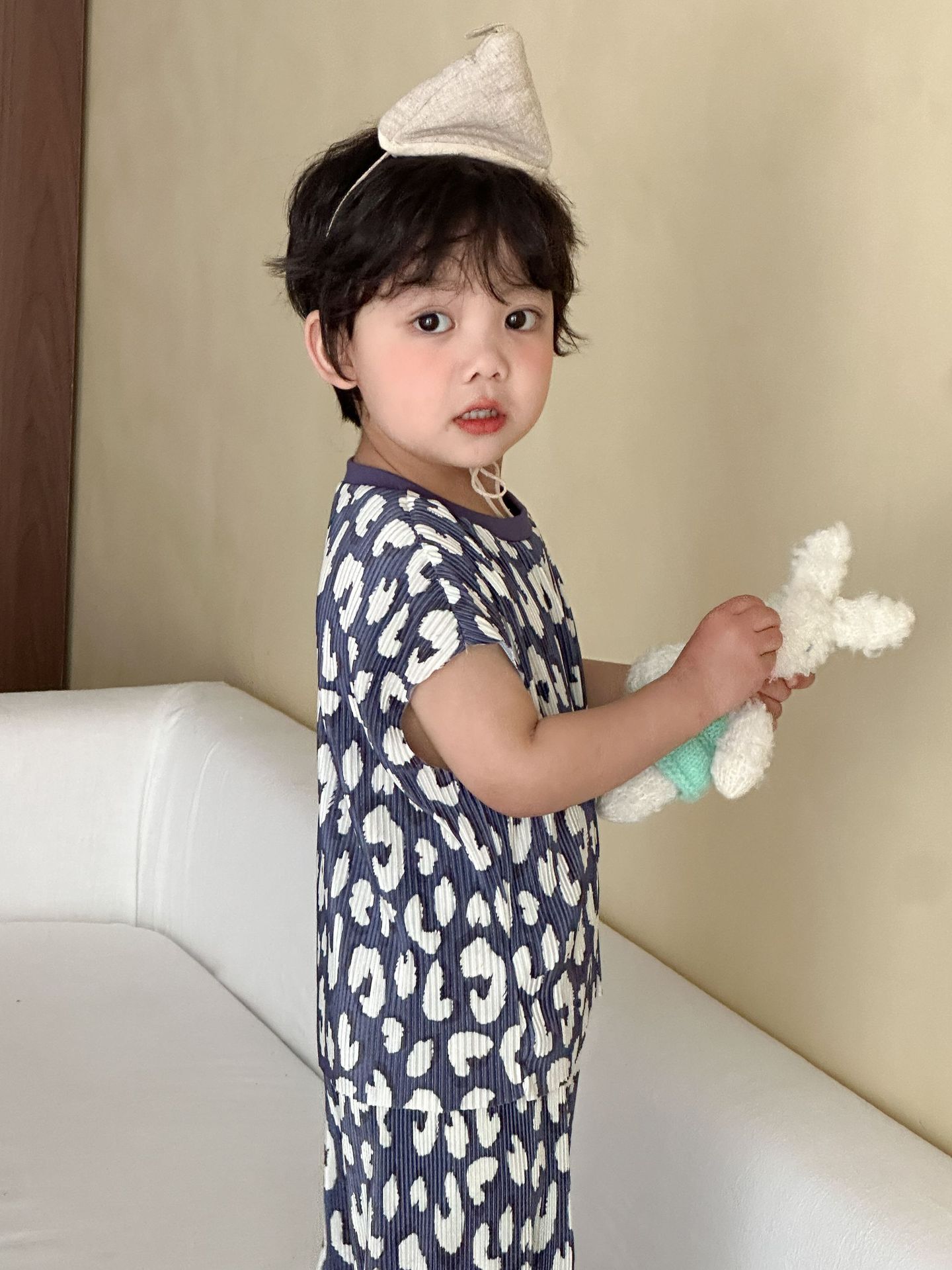 風琴摺豹紋 短袖套裝2件組