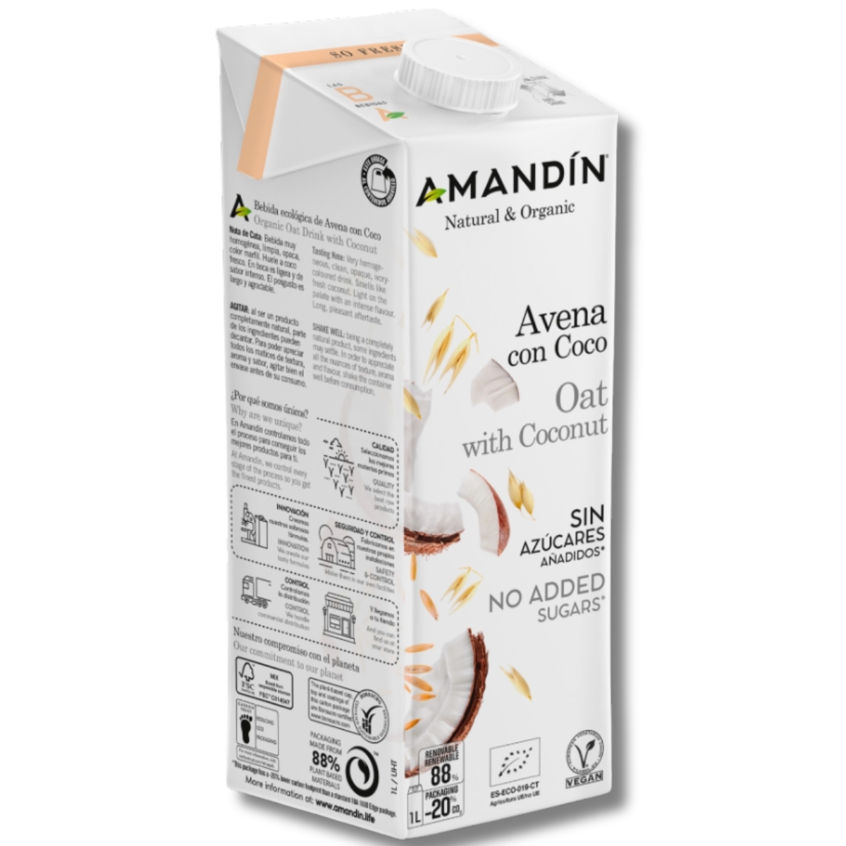 Amandin 有機低糖全素低脂低鹽椰子燕麥奶 1L (純素)