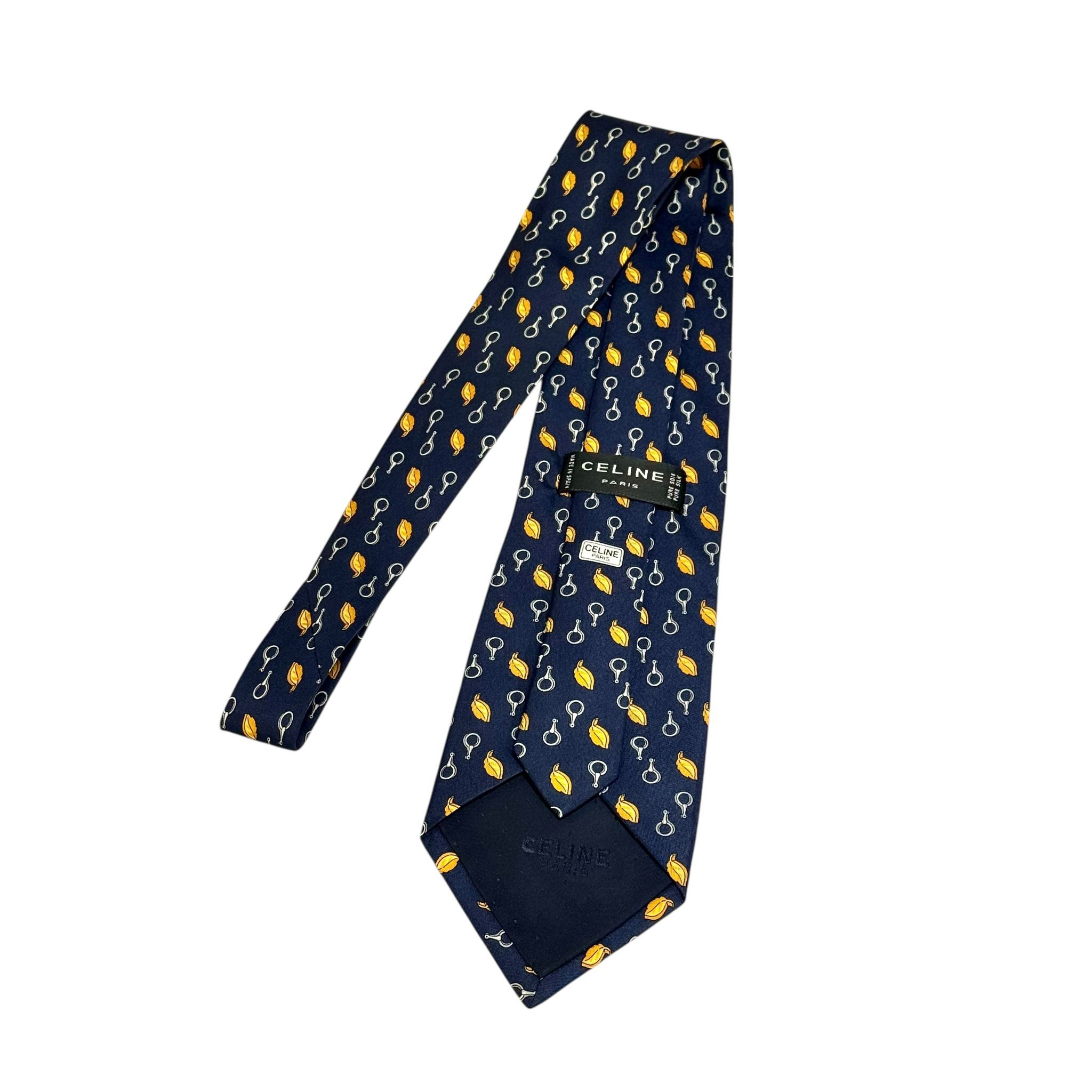 全新CELINE TIE 真絲 深藍色樹葉圖案 #賽琳領呔 #BRAND NEW#香榭站正品