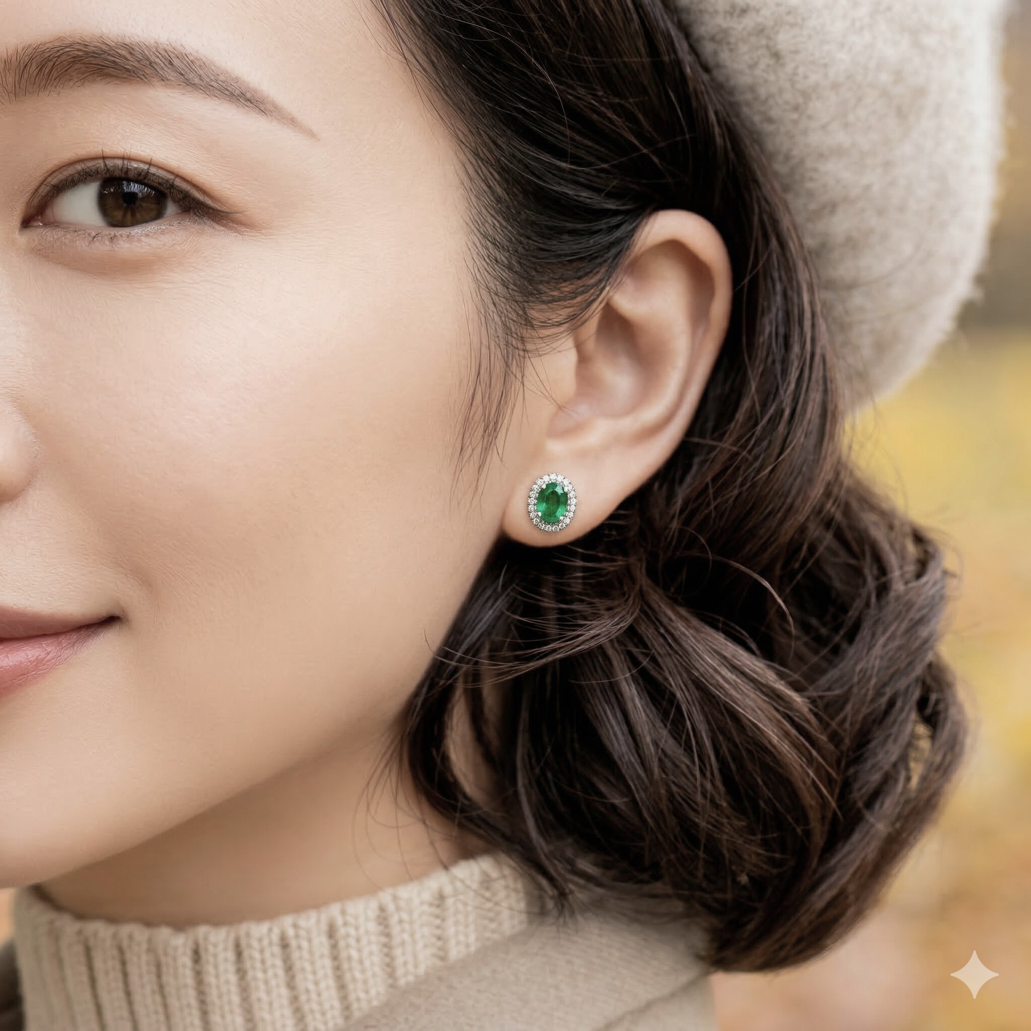 全新18K白金【主石1卡57份綠寶石】配18份鑽石耳環