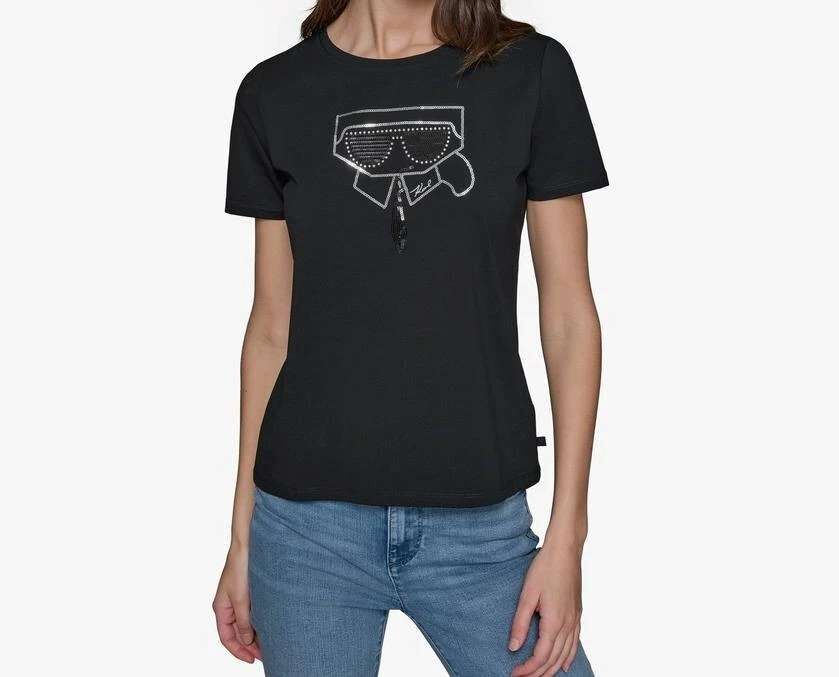 [S] KARL LAGERFELD BLACK SEQUIN KARL HEAD TEE, L4WHD078-BLK (SKL1295)