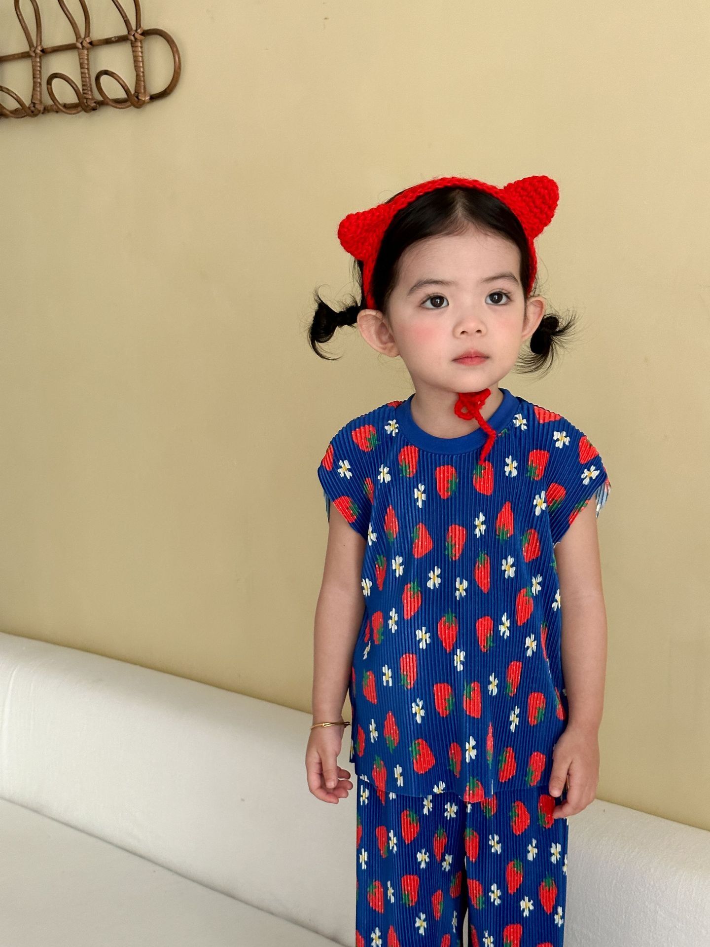 風琴摺寶藍草莓 短袖套裝2件組