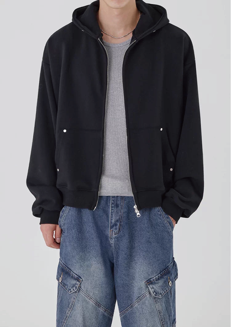 SIMPLEACTION 寬鬆雙拉鍊連帽休閒棉外套