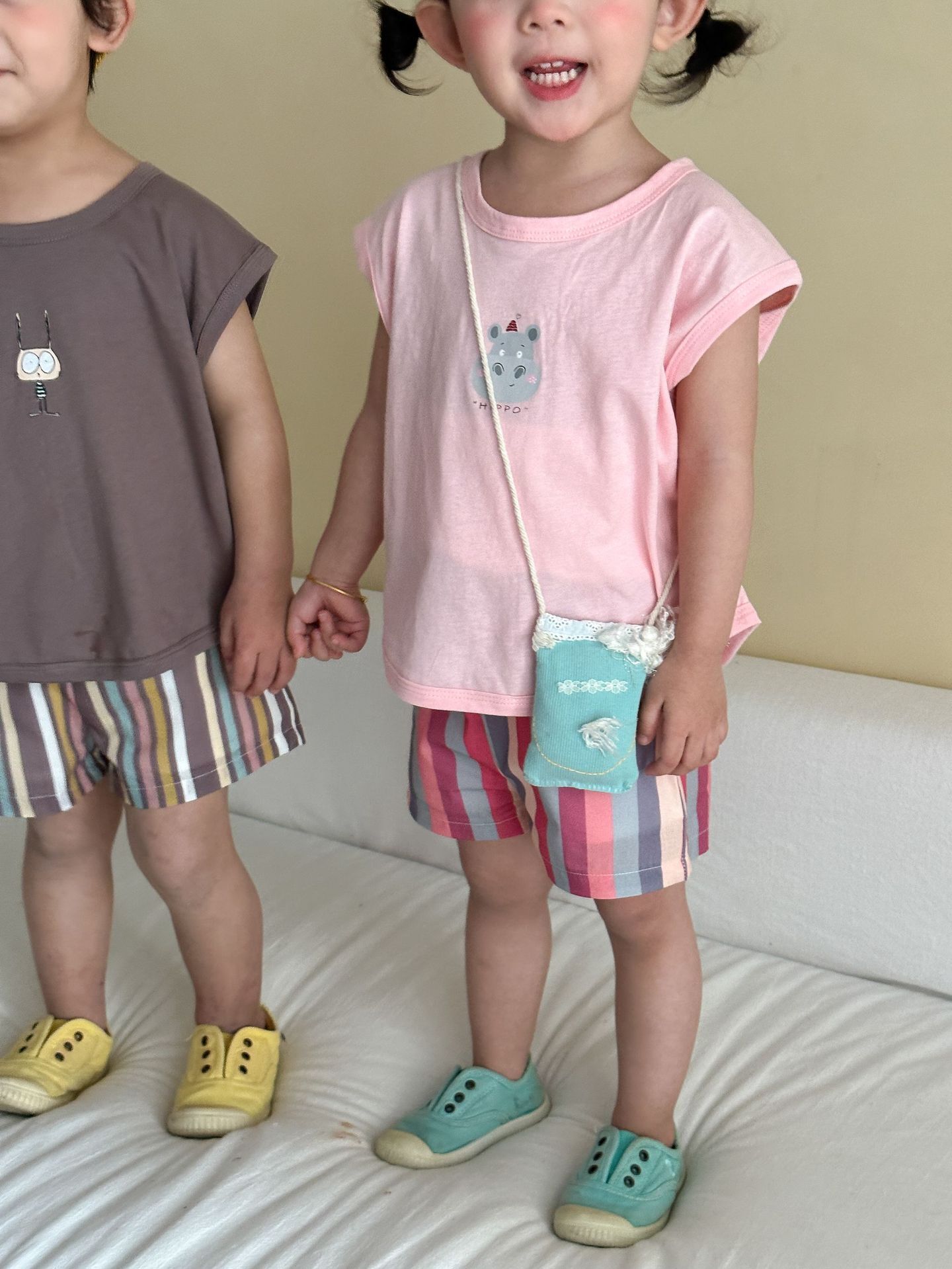 撞色粉條河馬 短袖套裝2件組