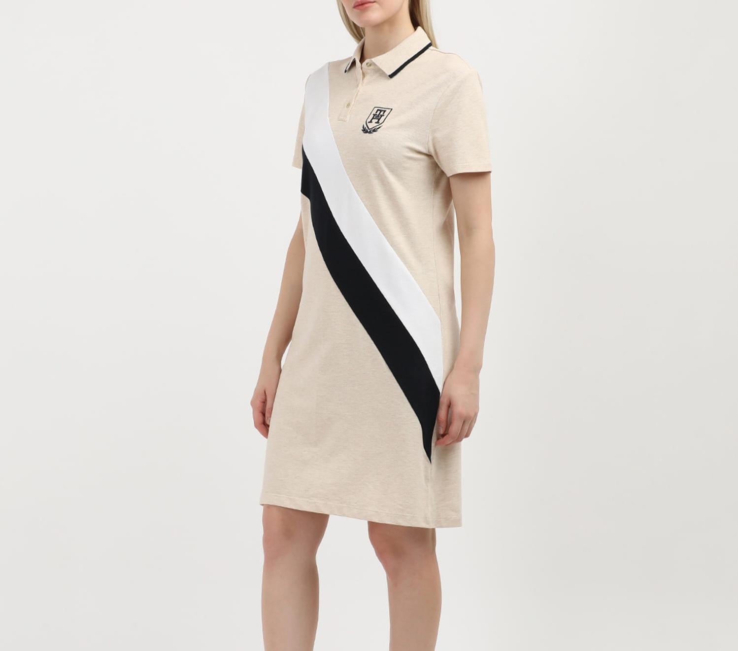 [S] TOMMY HILFIGER BANNER STRIPE POLO DRESS,HEATHER GREY, 76J5165-280 (STH822)