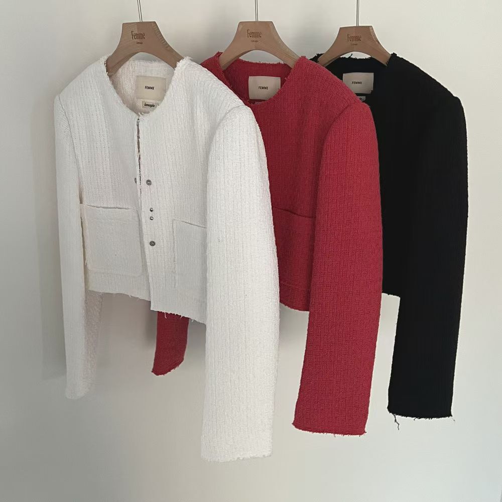 LF6019 大口袋純色小香風外套