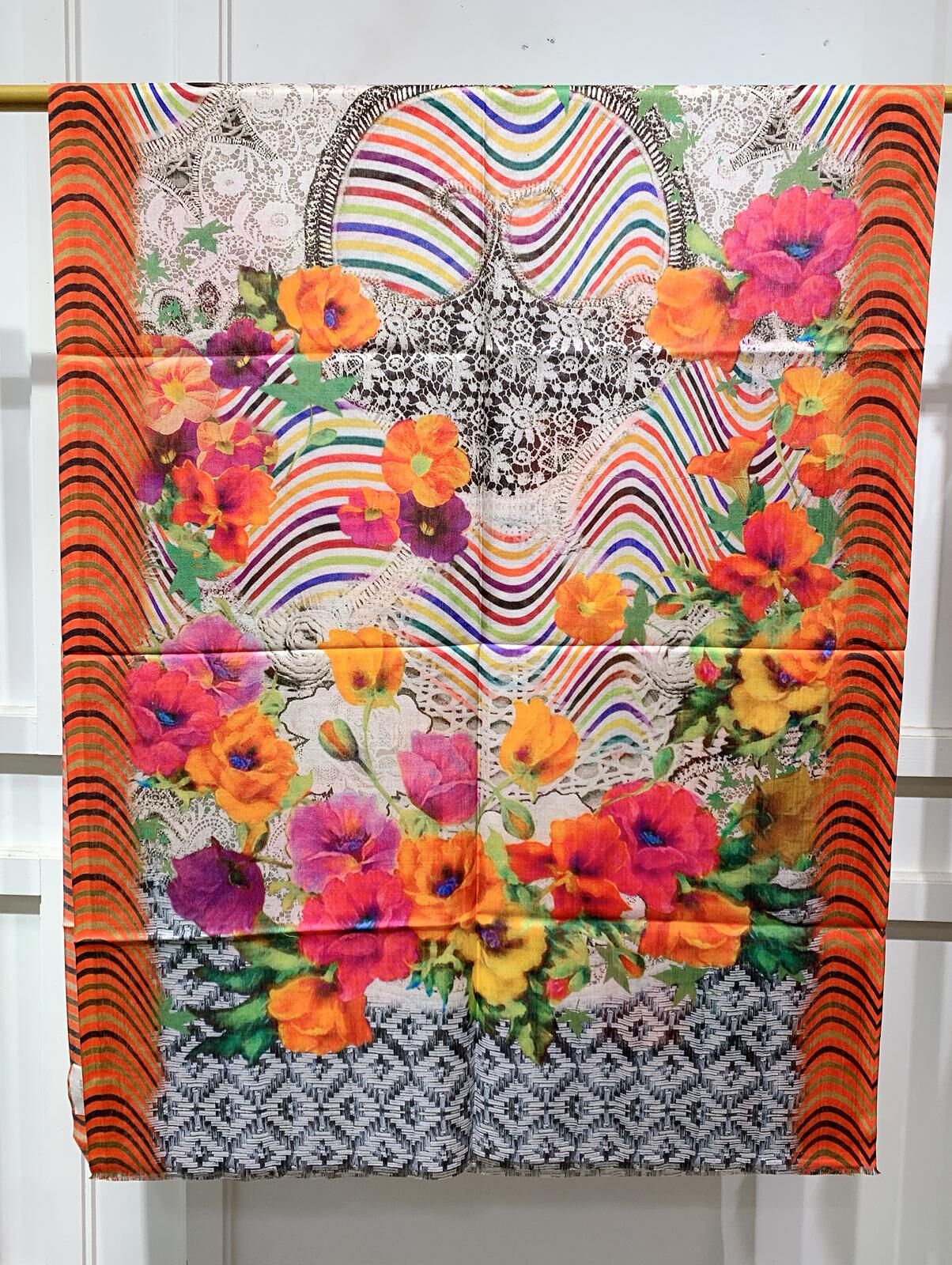 WM074 Scarfesia 彩色繁花絲巾 100% Pure Silk