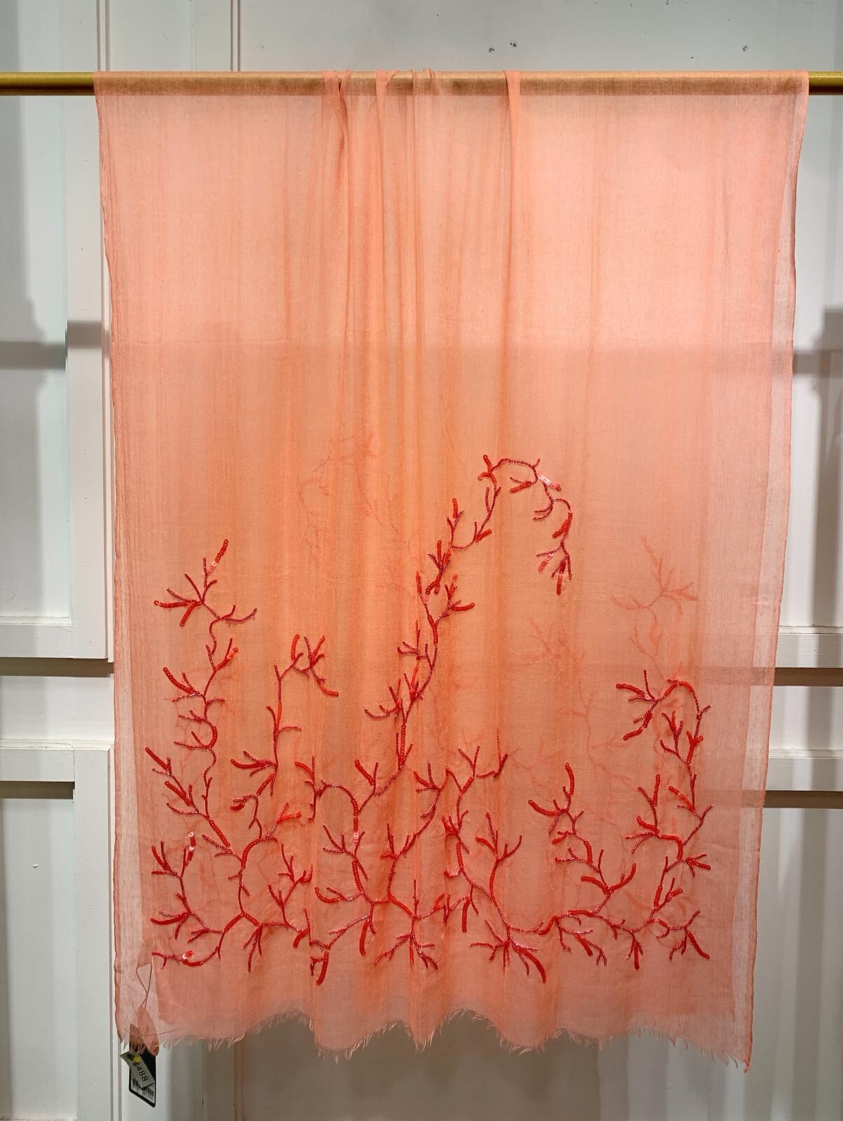 WM069 Scarfesia淺橙色配珊瑚圖案絲巾 100% Wool ( Fine Wool