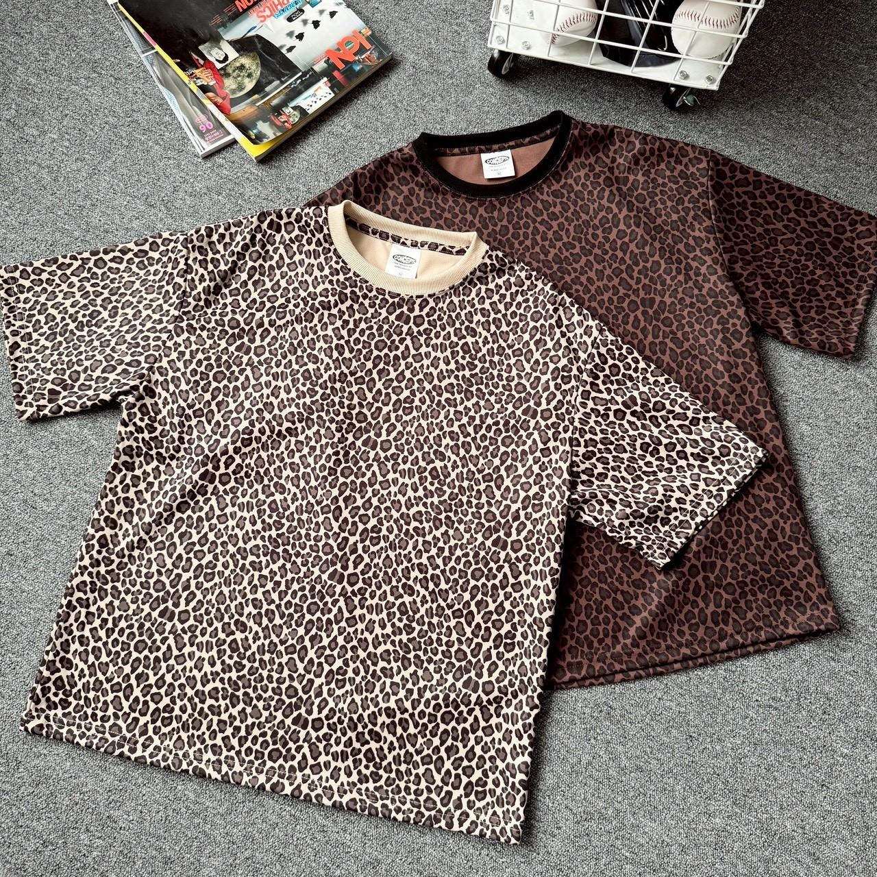 撞色領口豹紋短T 18988