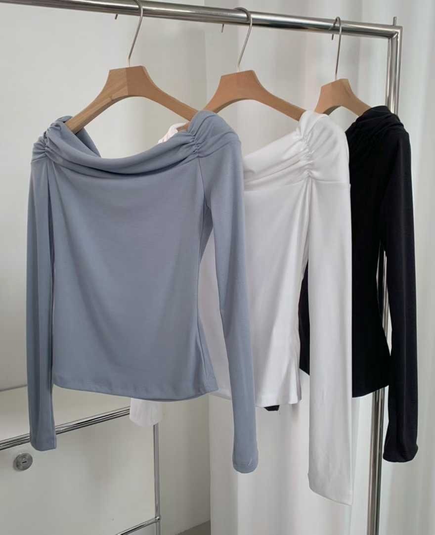 D07-江南姊姊一字領抓皺上衣(3色)