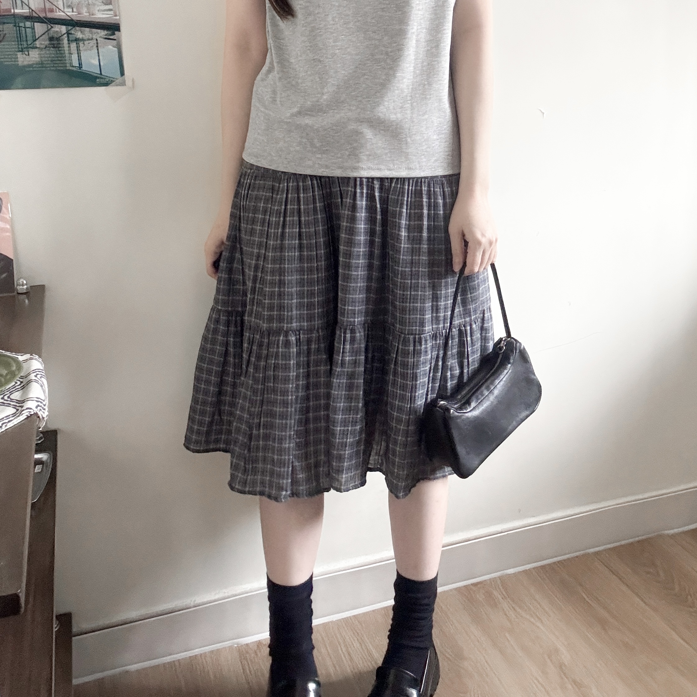 格仔中長蛋糕裙