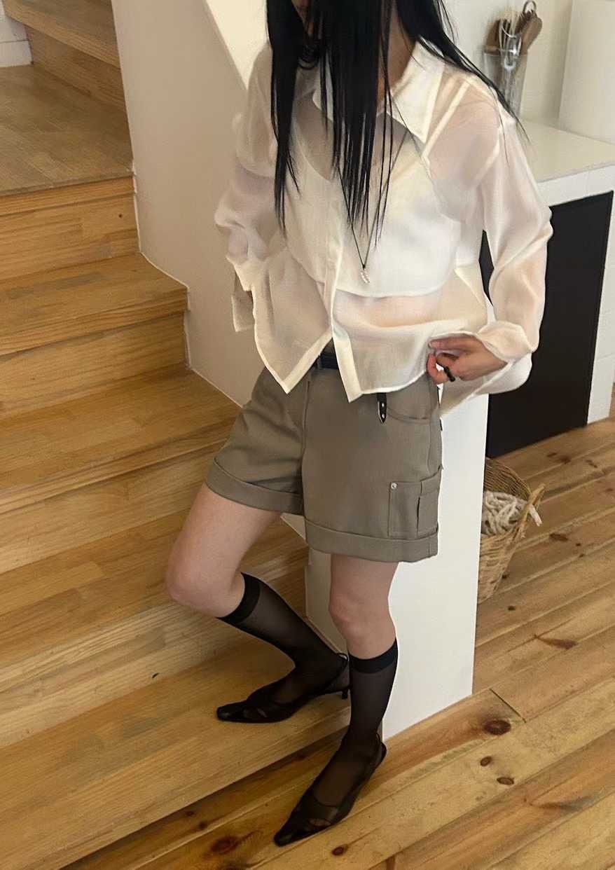 D06-假兩件短版光澤襯衫(3色)