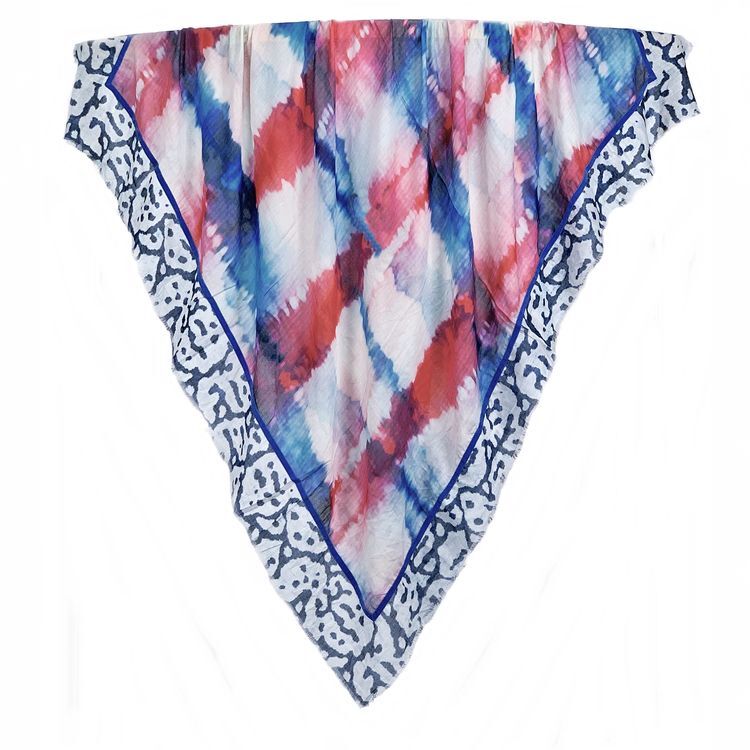 WM053 Scarfesia 藍紅白色間色方絲巾 50% Cotton 50% Modal