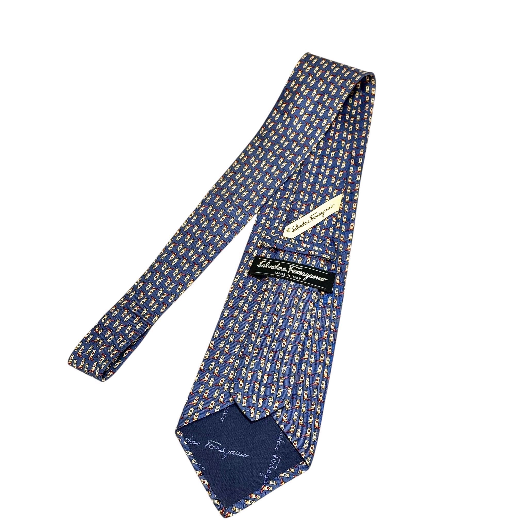 全新FERAGAMO TIE 7CM 真絲 藍色牛仔靴圖案 #菲拉格幕領呔 #BRAND NEW#香榭站正品
