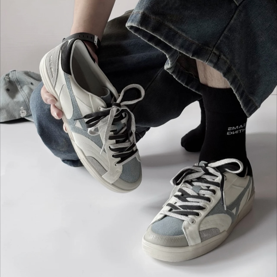 MIZUNO CT CLUB 美津濃 做舊牛仔 藍白拼接 復古 雙鞋帶 髒髒鞋 DIGH261002