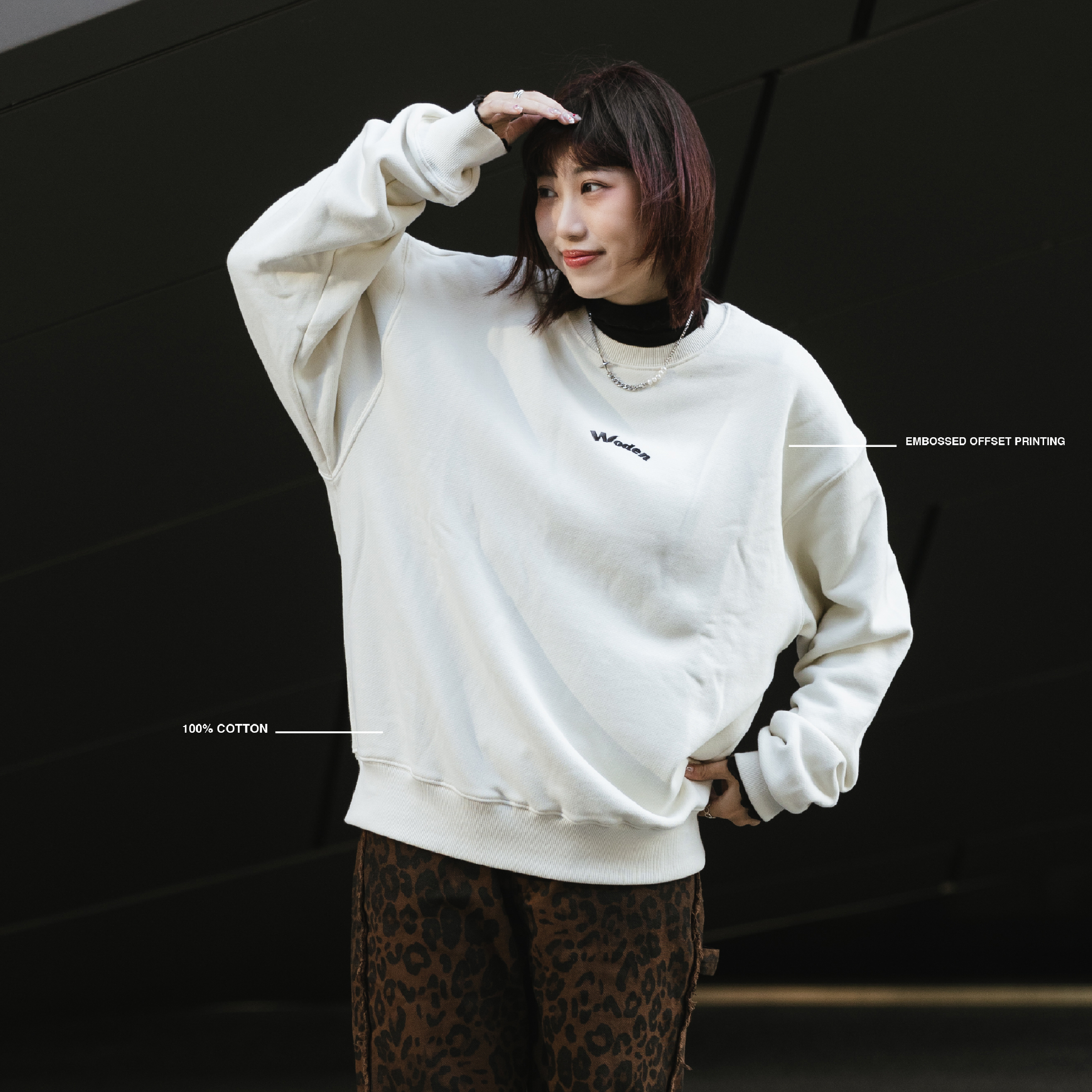 WODEN® Embossed Offset Printing Sweatshirt 壓花大學Tee