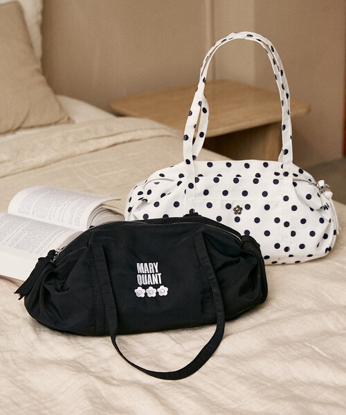 MARY QUANT × PUBLUX / logo embroidered gathered Boston bag