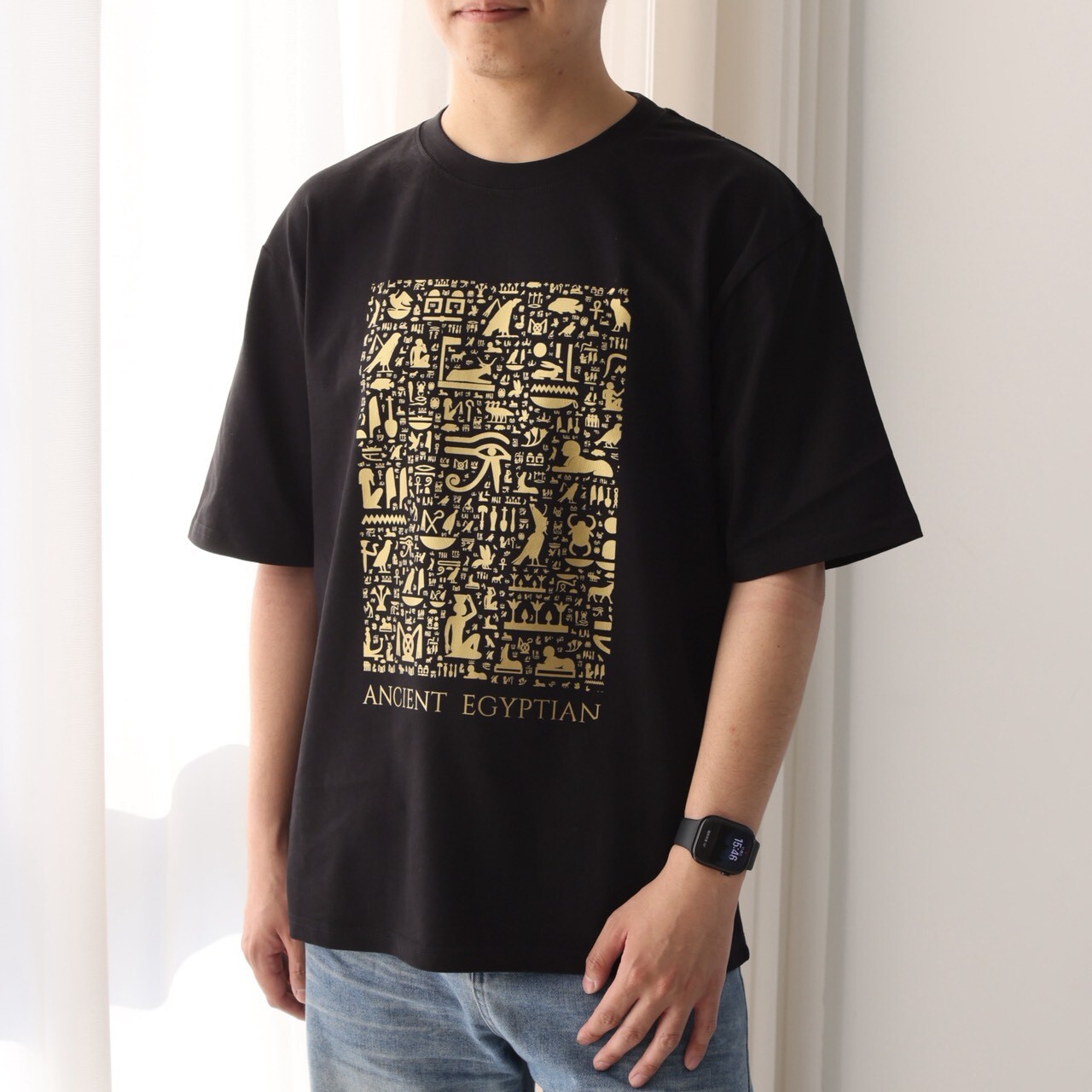 世界古文明藝術T恤｜金色石碑 黑