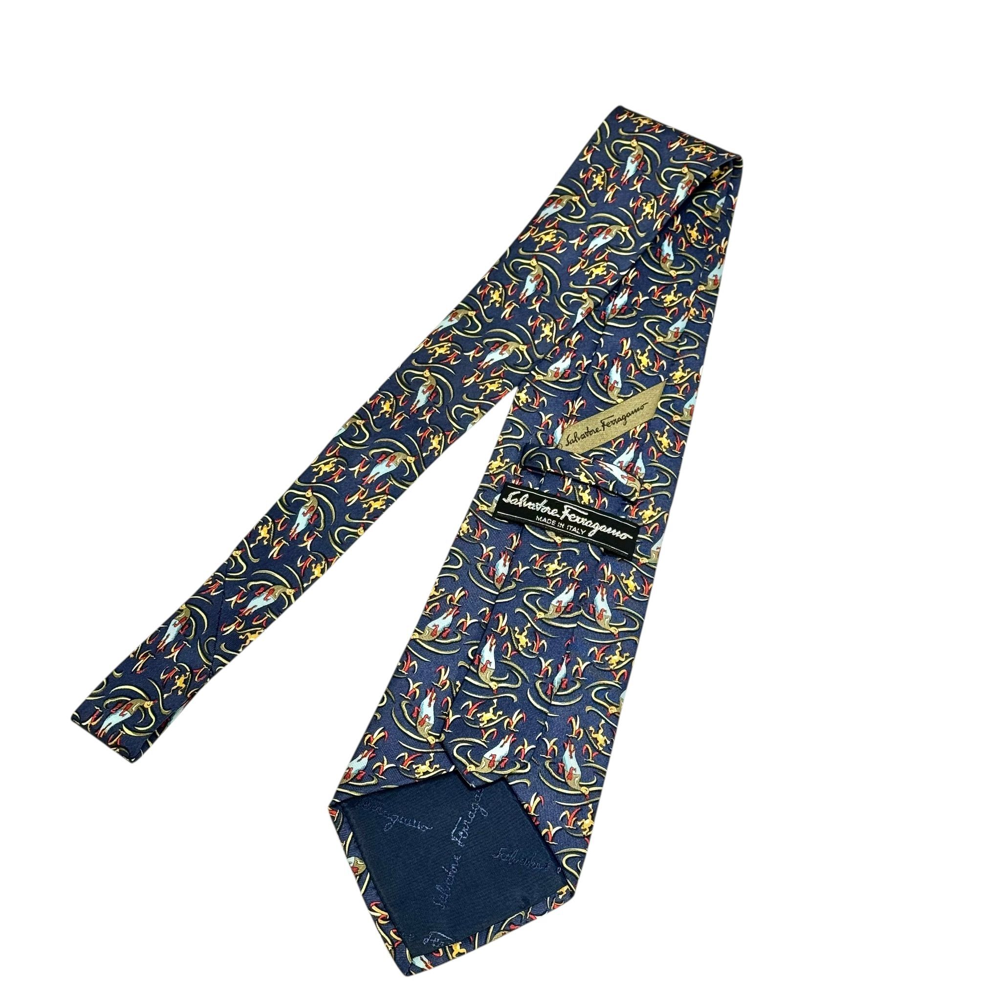 全新FERAGAMO TIE 7CM 真絲 深藍色鴨子青蛙圖案 #菲拉格幕領呔 #BRAND NEW#香榭站正品