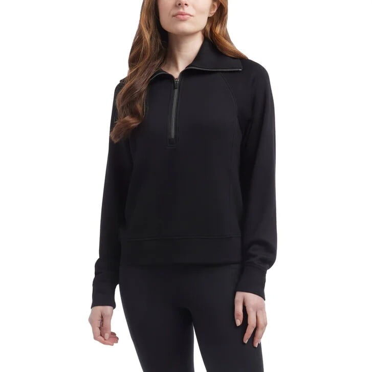 [S] DANSKIN BLACK SALT WOMENS LUXE HALF ZIP TOP, 1899375-BLACK SALT (SZZ1003)