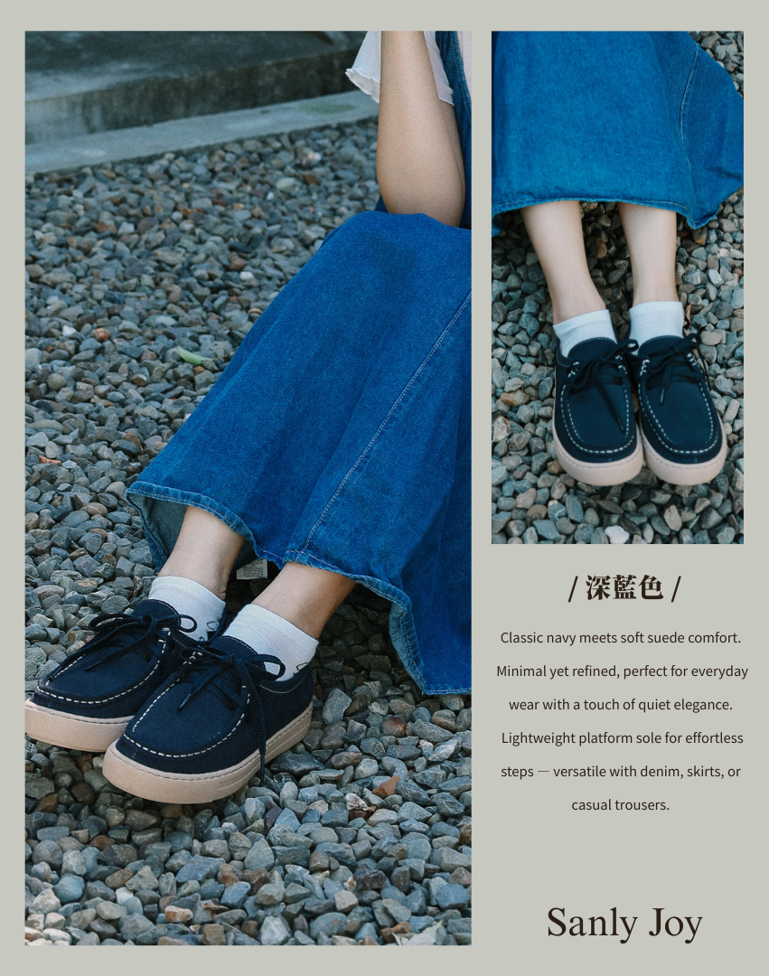 Sanly Joy 莉維亞麂皮袋鼠鞋 深藍色麂皮鞋 女生牛仔裙穿搭