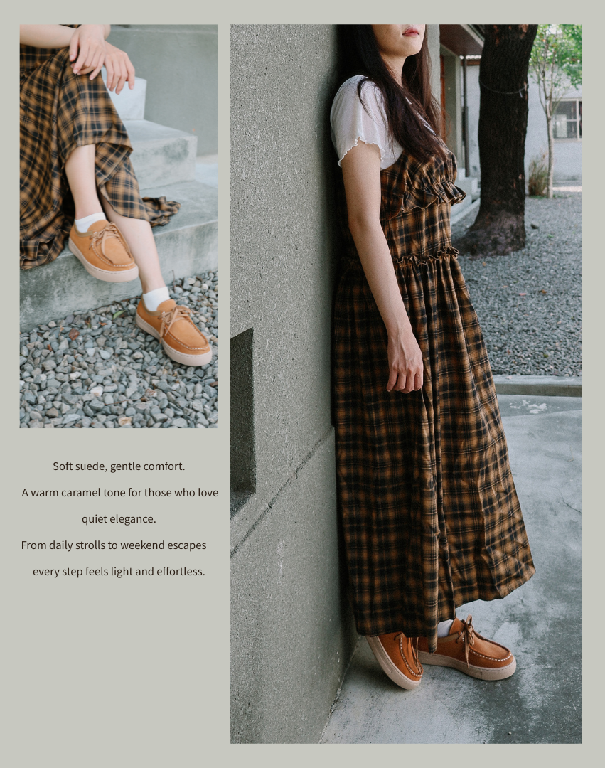 Sanly Joy 莉維亞麂皮袋鼠鞋 女生休閒鞋穿搭 棕色與深藍色鞋款