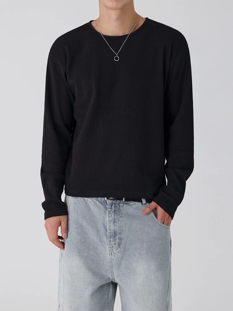 SIMPLEACTION 簡約華夫格圓領長袖上衣