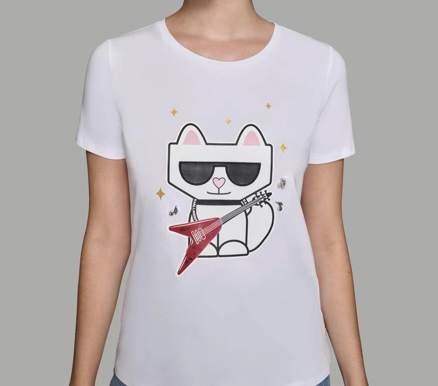 [S] KARL LAGERFELD WHITE ROCKER CHOUPETTE TEE, L4WHC038-WHT (SKL1296)