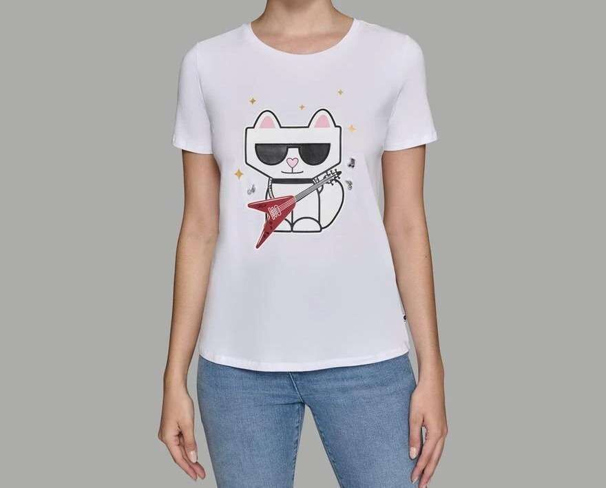 [S] KARL LAGERFELD WHITE ROCKER CHOUPETTE TEE, L4WHC038-WHT (SKL1296)