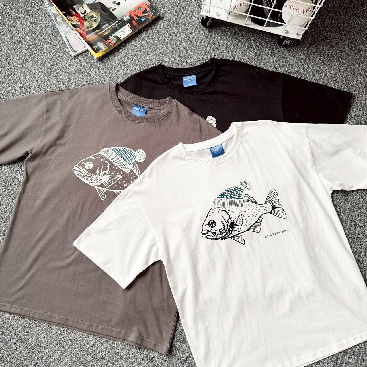 毛帽魚植絨印花短T 81149