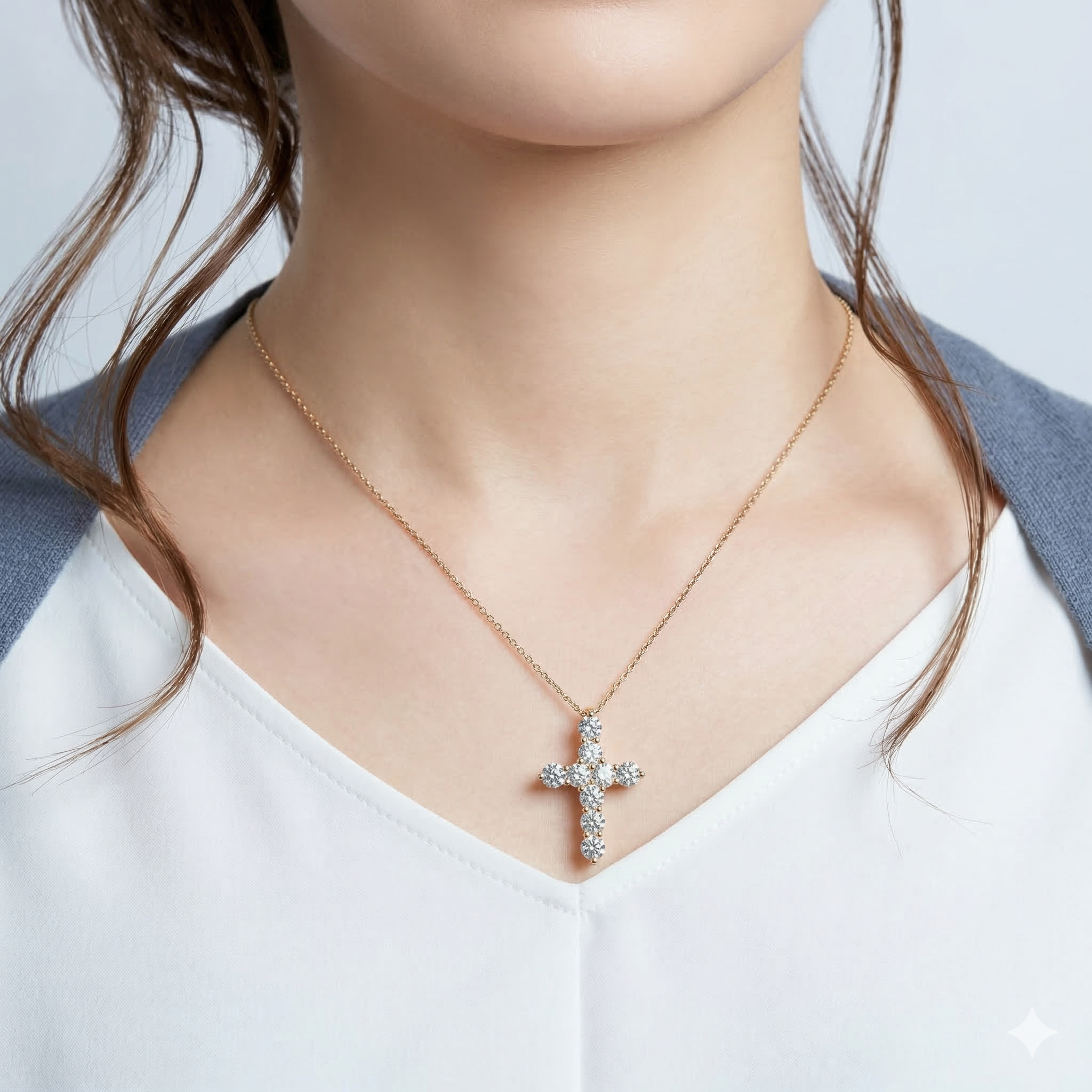 全新18K玫瑰金1卡80份鑽石十字架吊墜