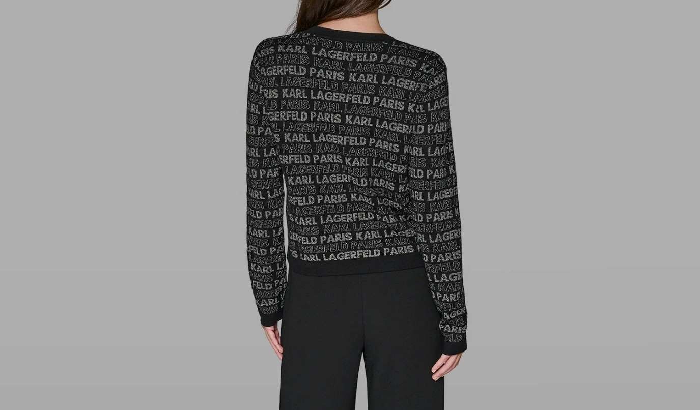 [S] KARL LAGERFELD BLACK/GUNMETAL LOGO LUREX CARIGAN, L5ZSY751-BWG (SKL1533)