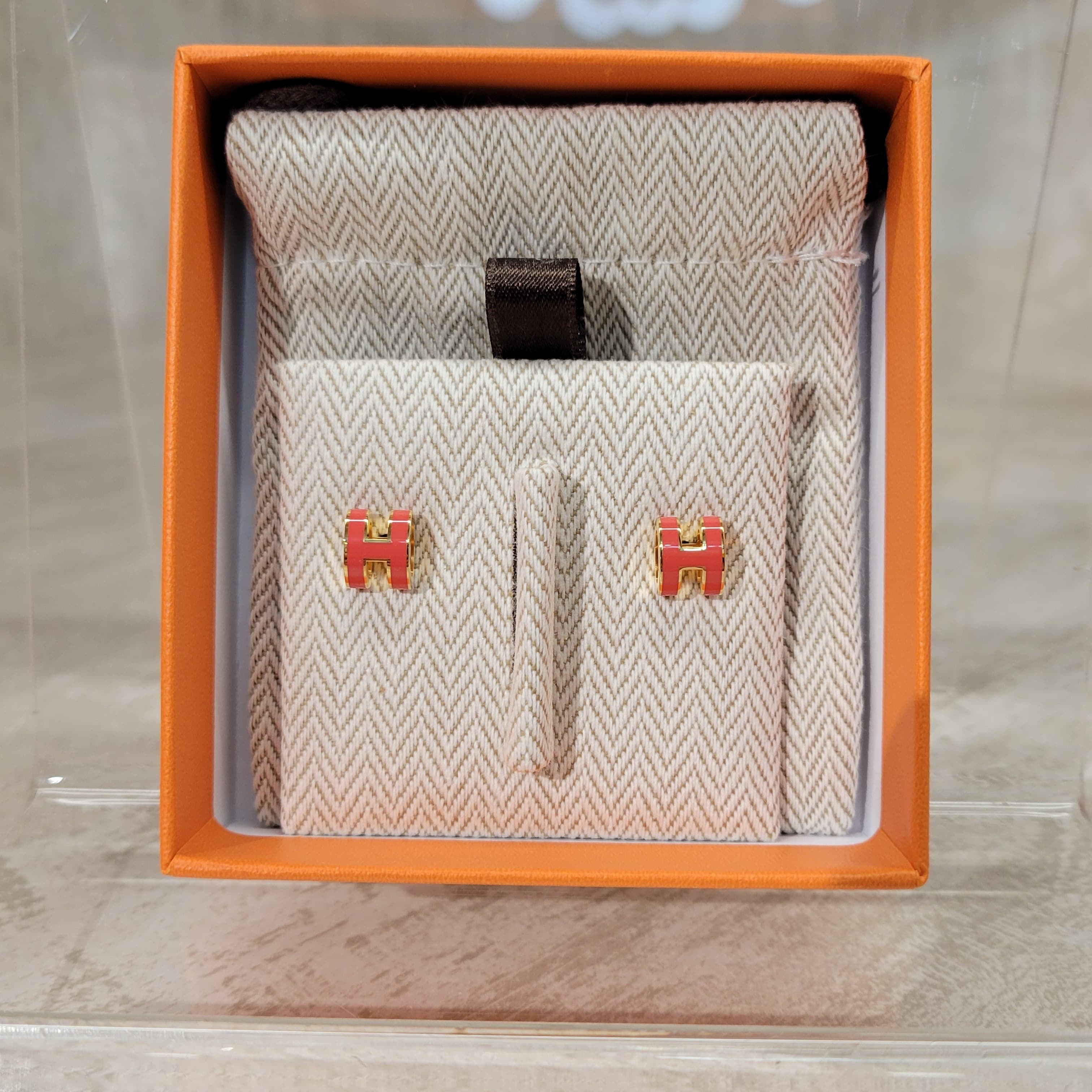 HERMES Mini Pop H earrings orange field F 原野橙/金