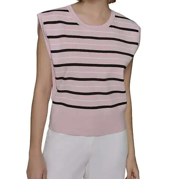 [S] KARL LAGERFELD PINK/BLACK SLEEVELESS STRIPE TOP, L5BSZ719-I3G (SKL1258)
