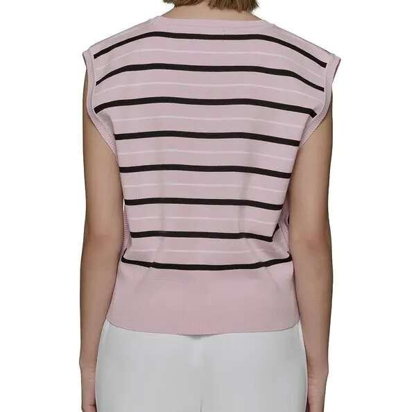 [S] KARL LAGERFELD PINK/BLACK SLEEVELESS STRIPE TOP, L5BSZ719-I3G (SKL1258)