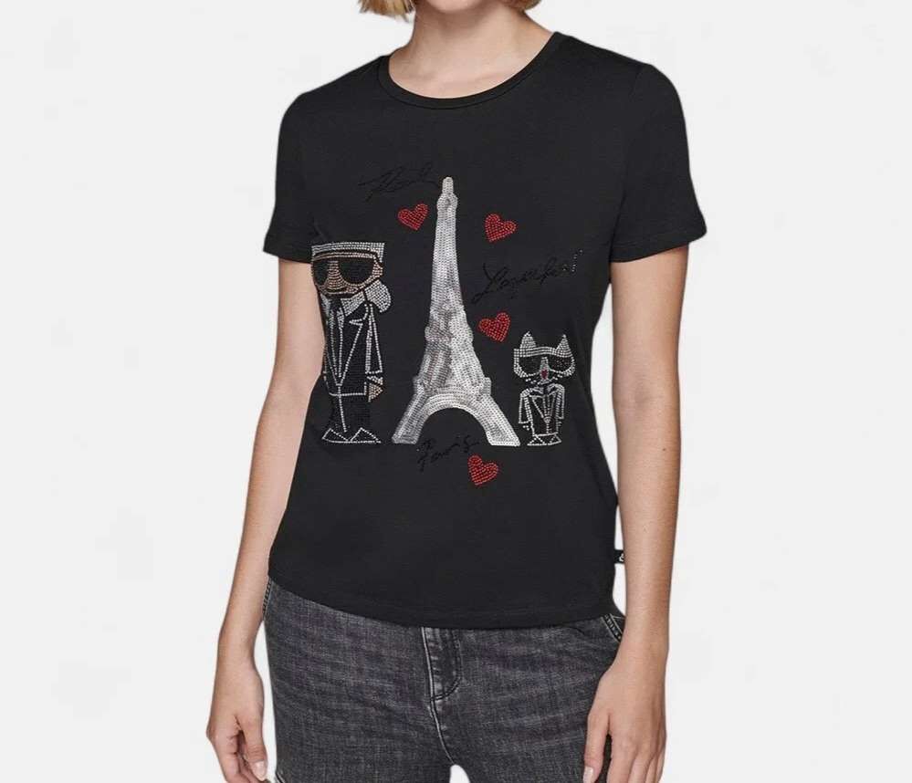 [S] KARL LAGERFELD KARL & CHOUPETTE TOWER PRINT TEE,BLACK, L3WHK050-BLK (SKL1288)