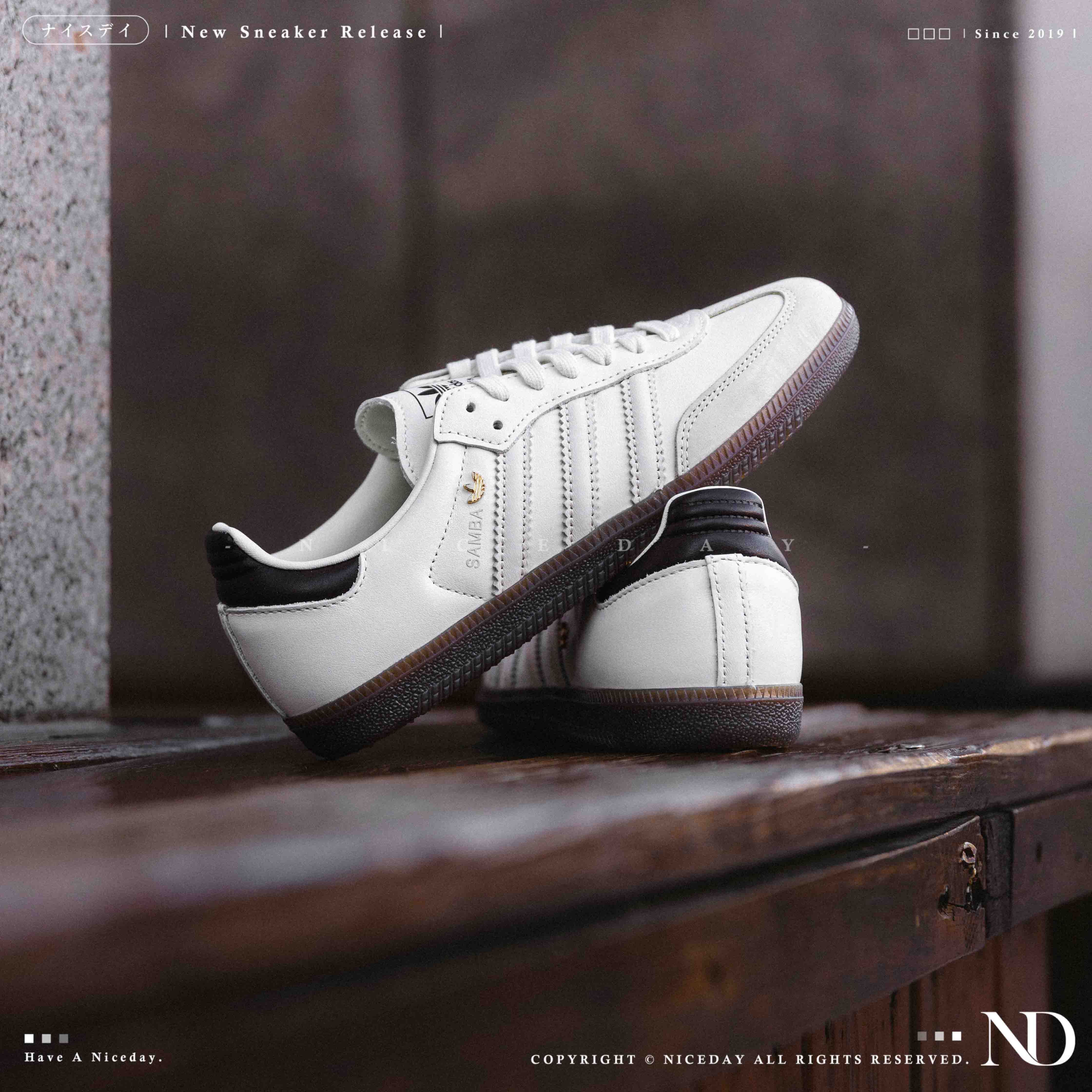 NICEDAY 現貨 Adidas SAMBA OG 珍珠白 白 淺粉 薄底 金標 女鞋 IH6628