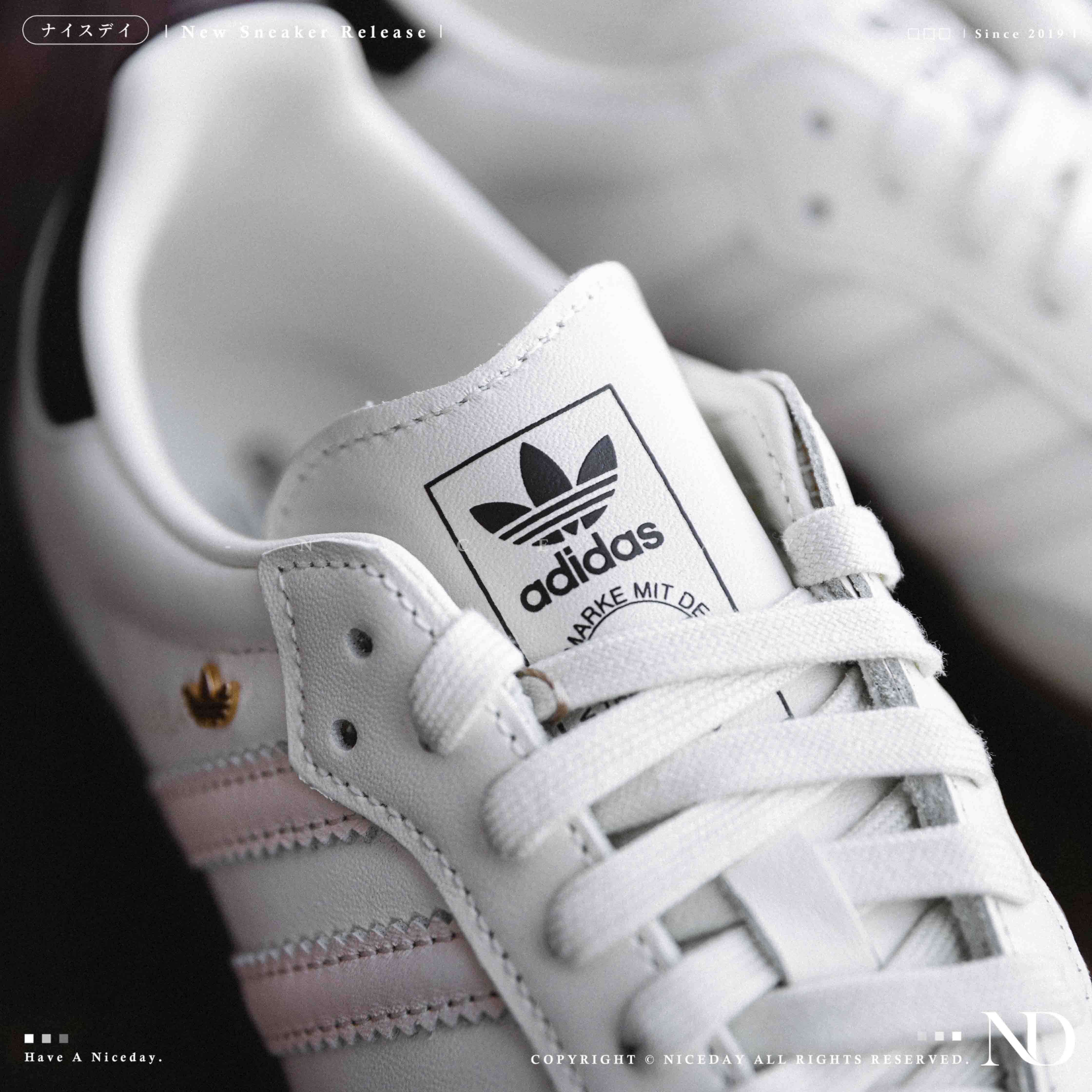 NICEDAY 現貨 Adidas SAMBA OG 珍珠白 白 淺粉 薄底 金標 女鞋 IH6628