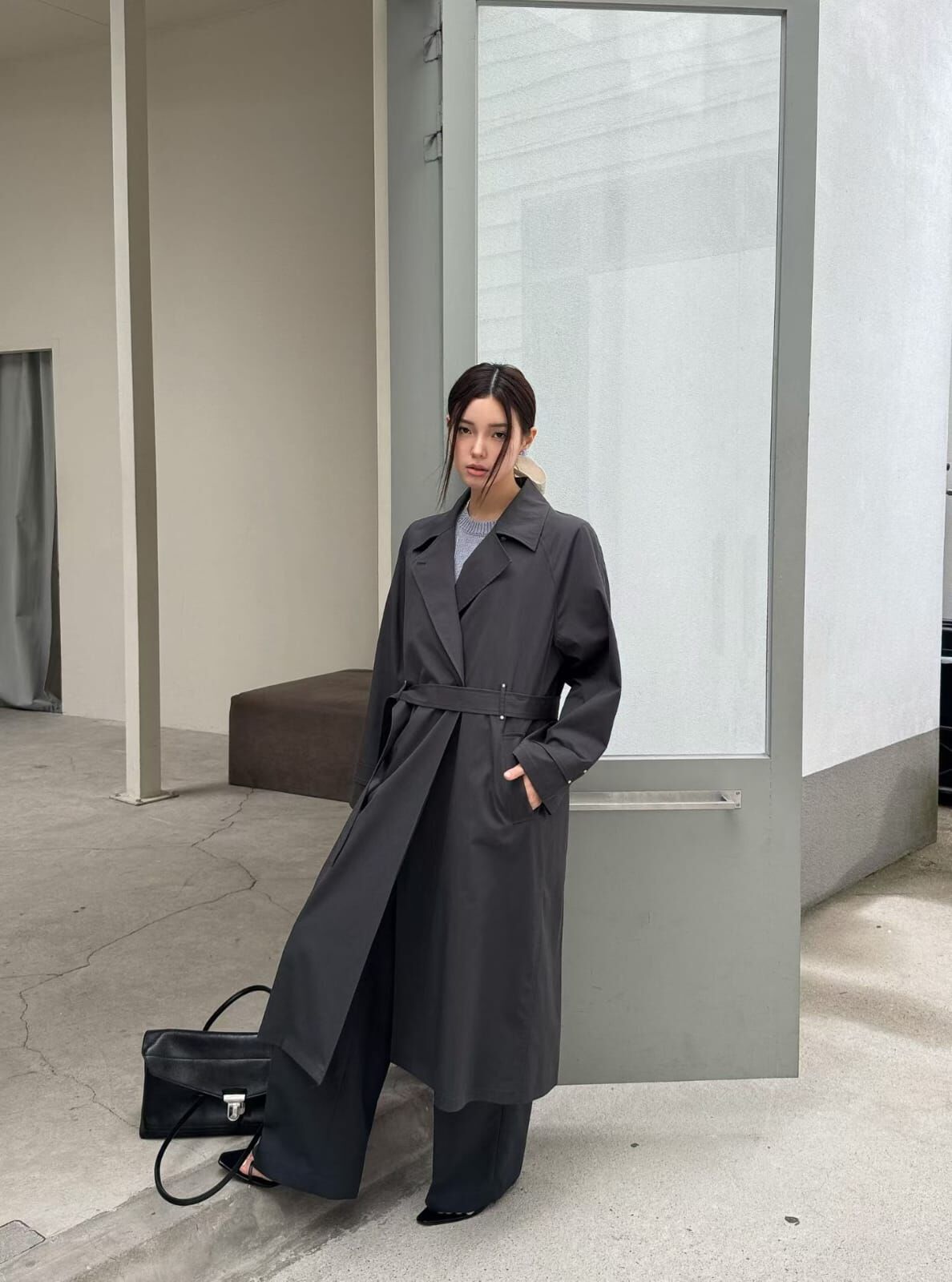 LF6024 綁帶法式長風褸