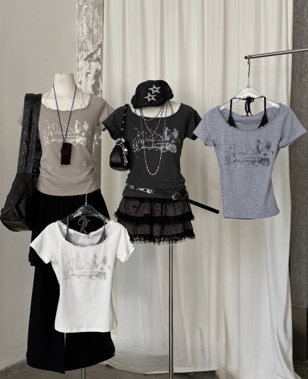 A135 現貨假兩件刷漆字母短袖上衣