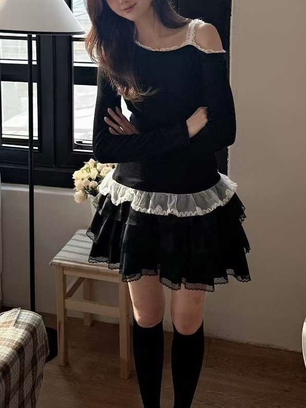 Mar6109 本期推薦! 芭蕾舞小小玫瑰軟蕾絲細坑條彈性上衣