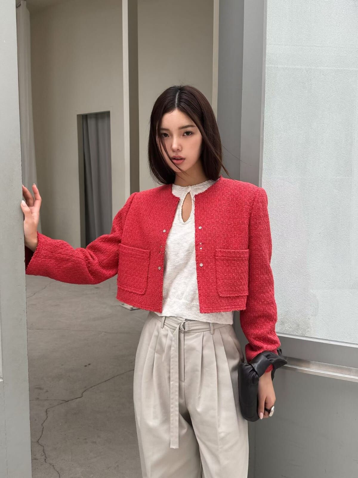 LF6002 腰帶寬腿百摺長褲