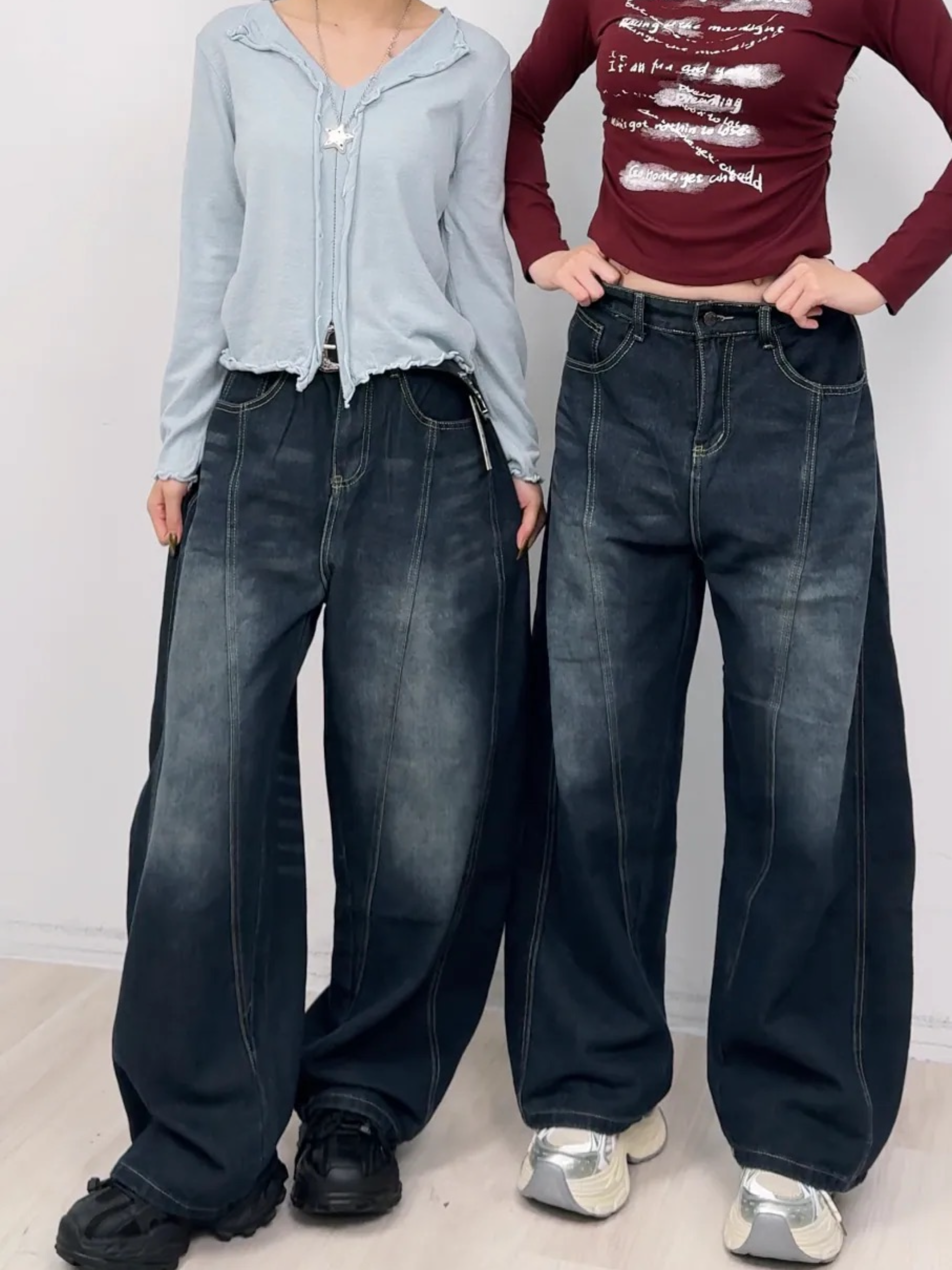 A156 現貨美式復古刺繡彎刀褲