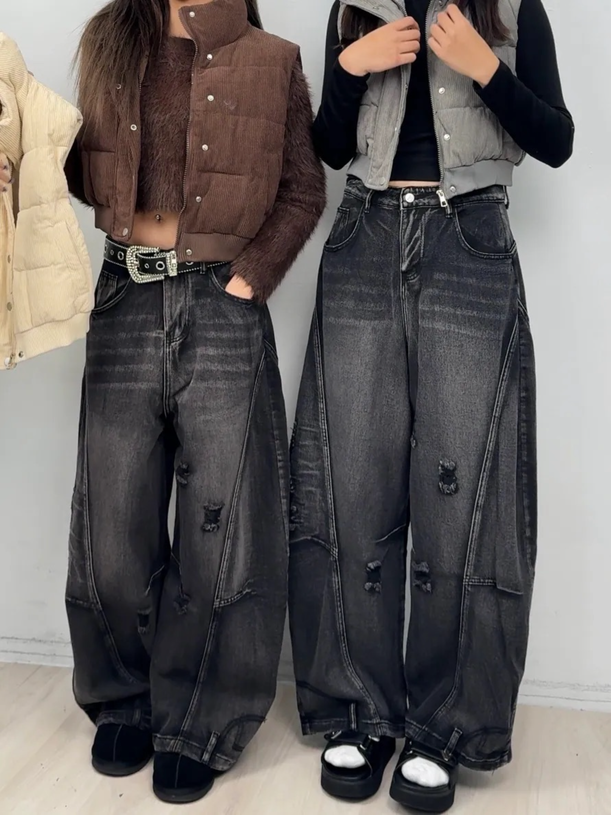 A149 現貨刷舊破洞彎刀褲