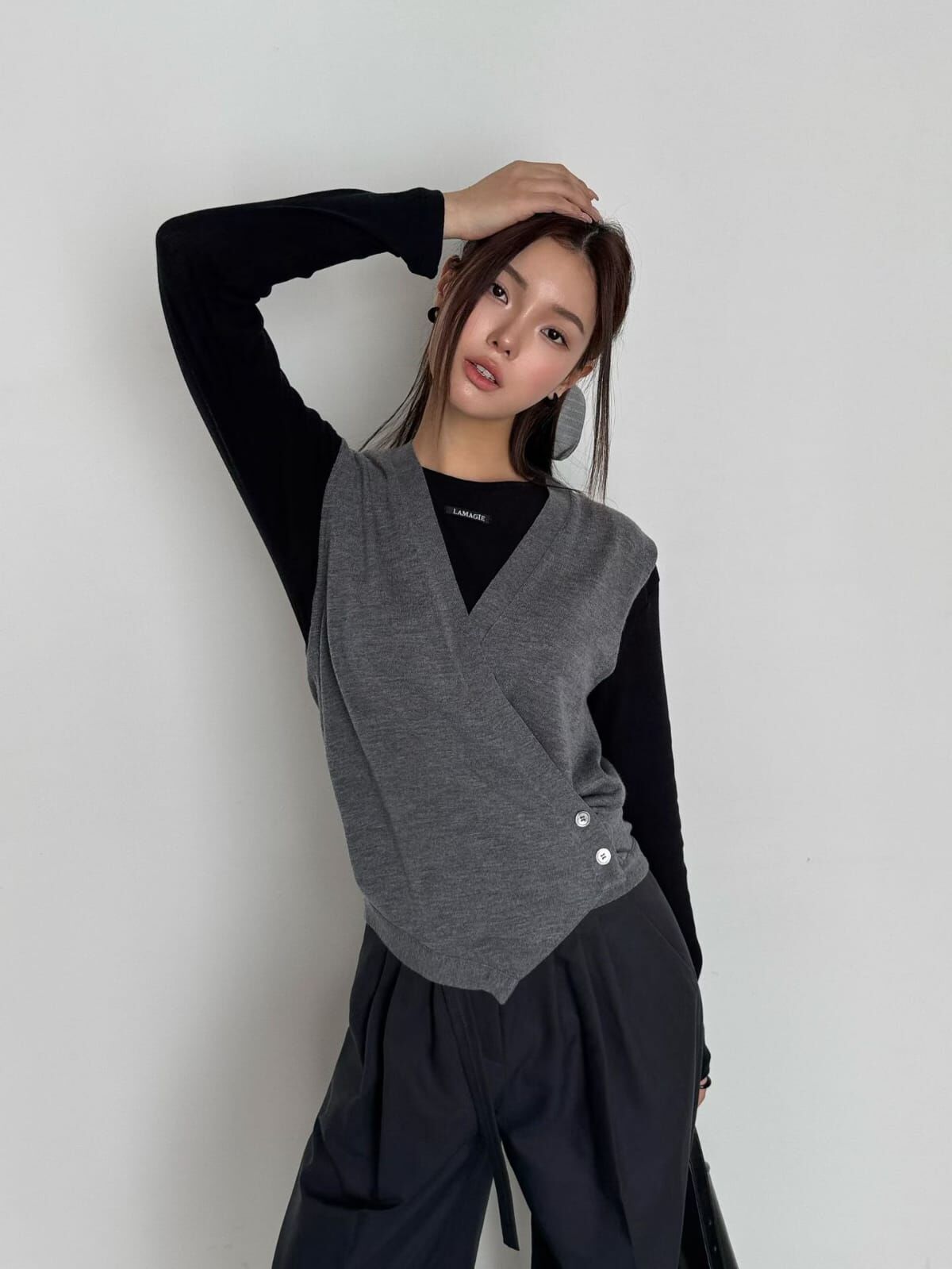 LF6012 全羊毛V領側紐扣外套